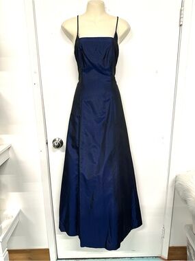 Navy Blue Sparkle Formal Gown XS Lace Up Back – Full Length Prom Dress Y2K